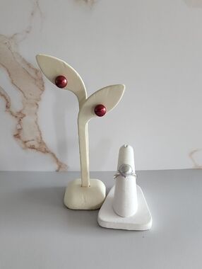 Set Of 2 Honora Silver Pearl Ring & Red Pearl Stud Earrings